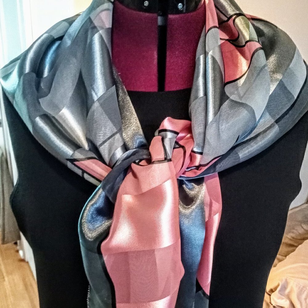 Large Color Block Abstract Print Square Scarf - Picture 5 of 5